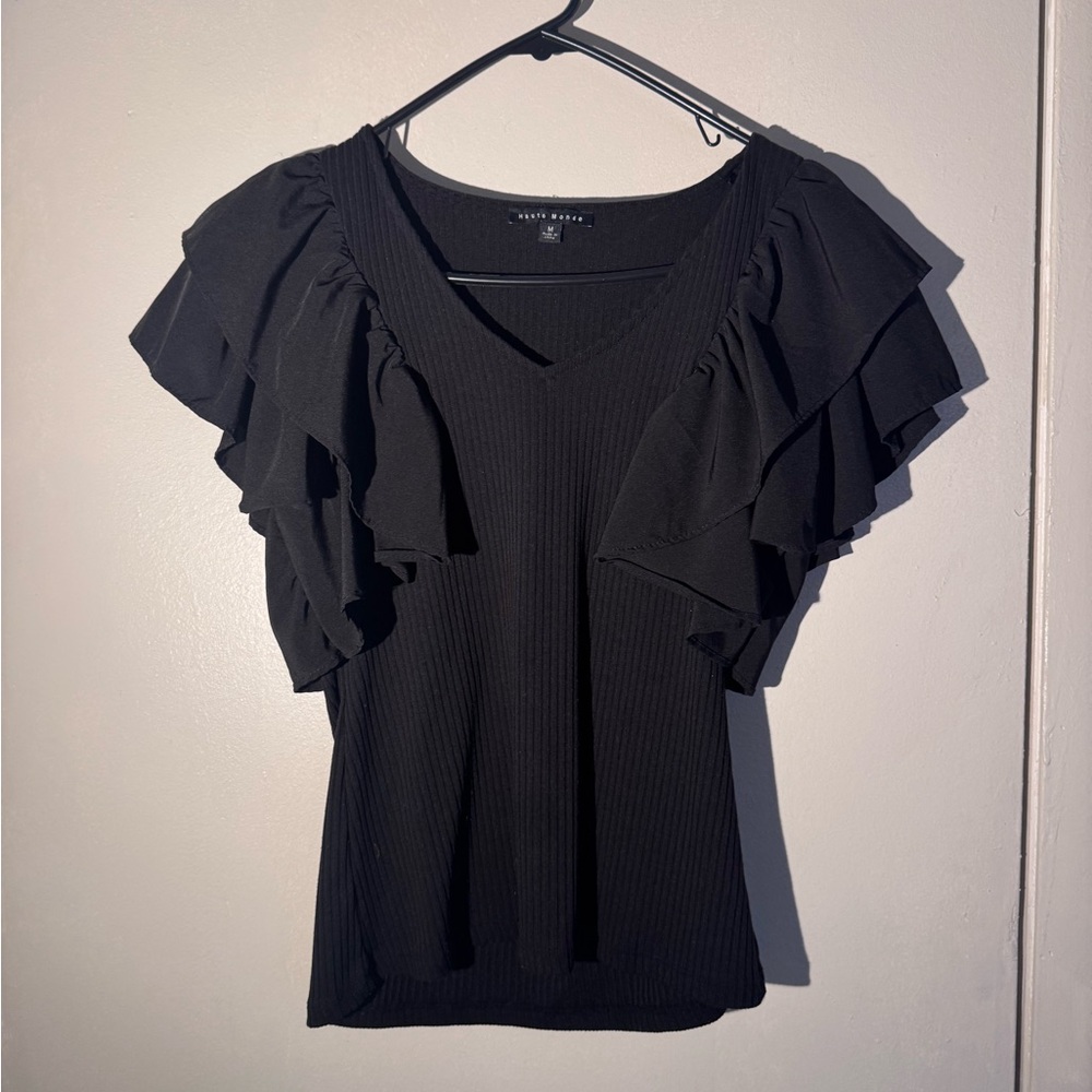 Haute Monde Black Ruffled Sleeve Blouse